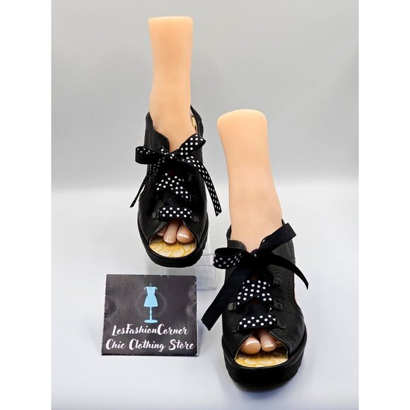 Fly London Black Wedges with Polka Dot Bow - Picture 2 of 16